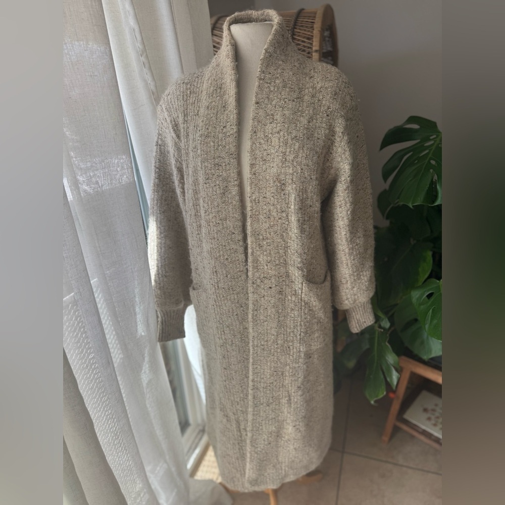 B‎ Diffusion Wool Knit Coat Cardigan | Long Gray Sweater Jacket Women’s L